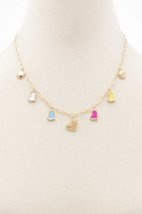 Colored Heart Charm Station Necklace