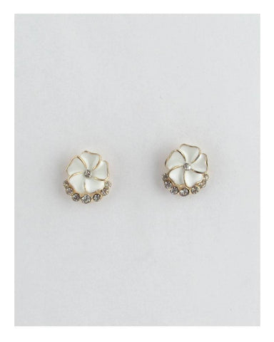 Color enamel clear rhinestone flower studs earrings