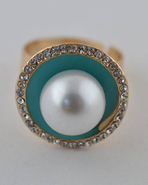 Faux Pearl Rhinestone Ring