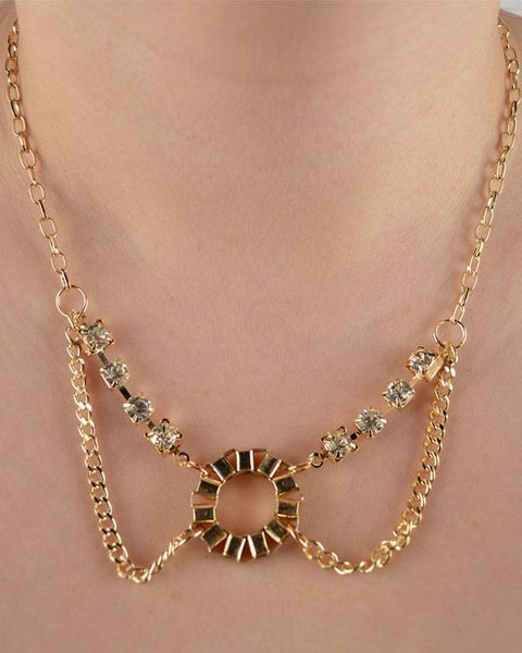 Rhinestone Layered Chain Necklace