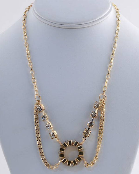 Rhinestone Layered Chain Necklace