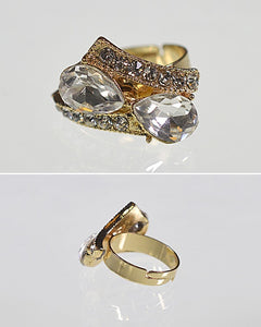 Crystal and Rhinestone Studded Adjustable Metallic Ring