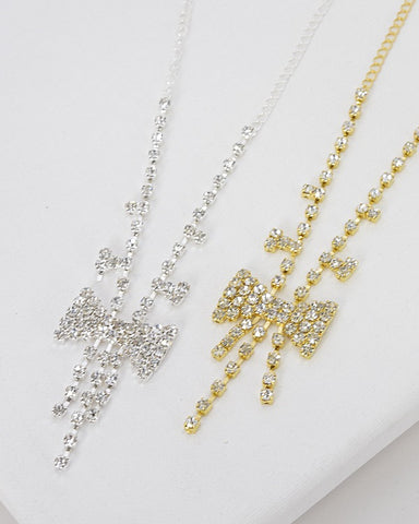 Rhinestone Embellished Bow Shaped Pendant Necklace
