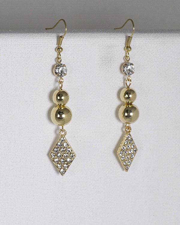 Rhinestone Crystal and Metal Accented Fishhook Drop Earrings