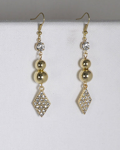 Rhinestone Crystal and Metal Accented Fishhook Drop Earrings