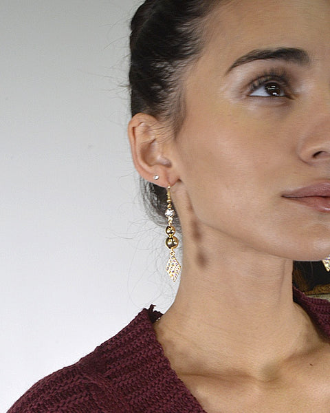 Rhinestone Crystal and Metal Accented Fishhook Drop Earrings