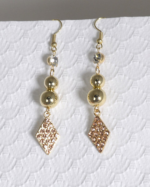 Rhinestone Crystal and Metal Accented Fishhook Drop Earrings