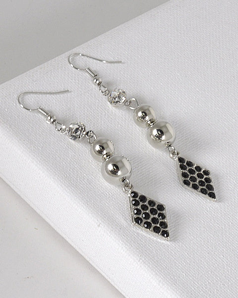 Rhinestone Crystal and Metal Accented Fishhook Drop Earrings