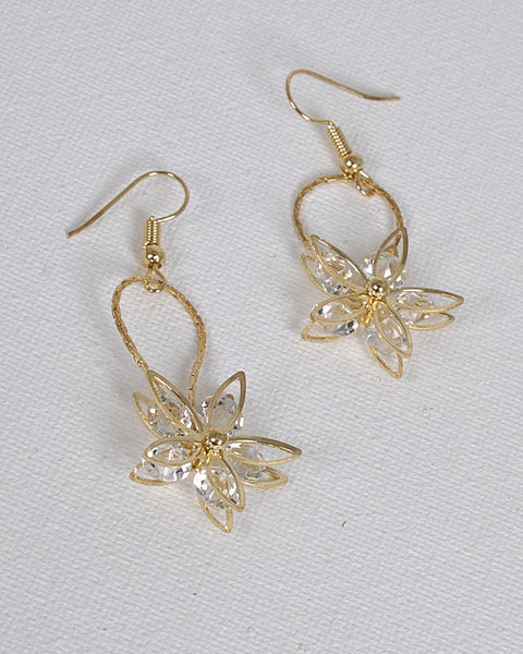 Fishhook Drop Earrings with 3D Floral Pattern