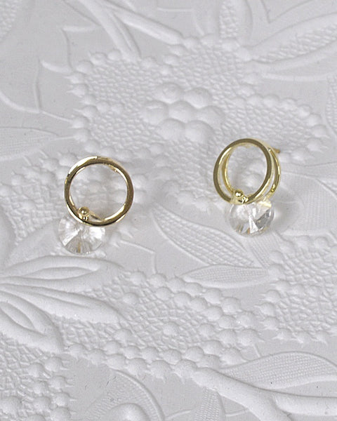 Crystal Studded Double Round Drop Earrings