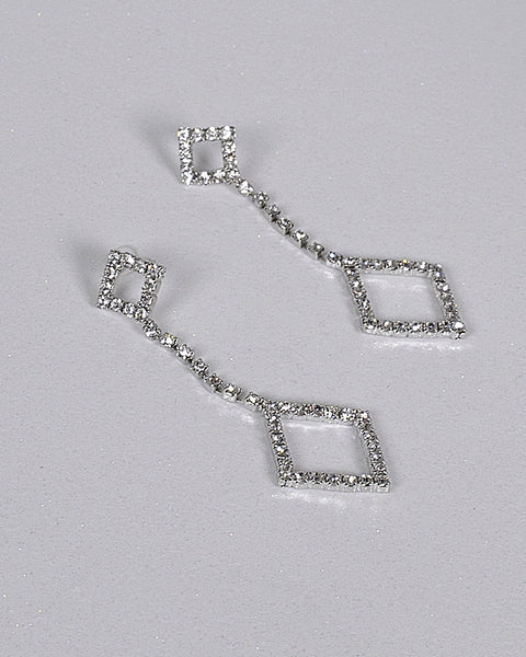 Crystal Studded Diamond Shaped Drop Earrings