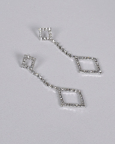Crystal Studded Diamond Shaped Drop Earrings