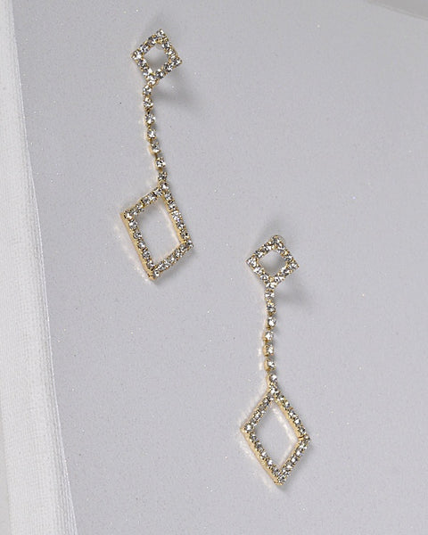 Crystal Studded Diamond Shaped Drop Earrings