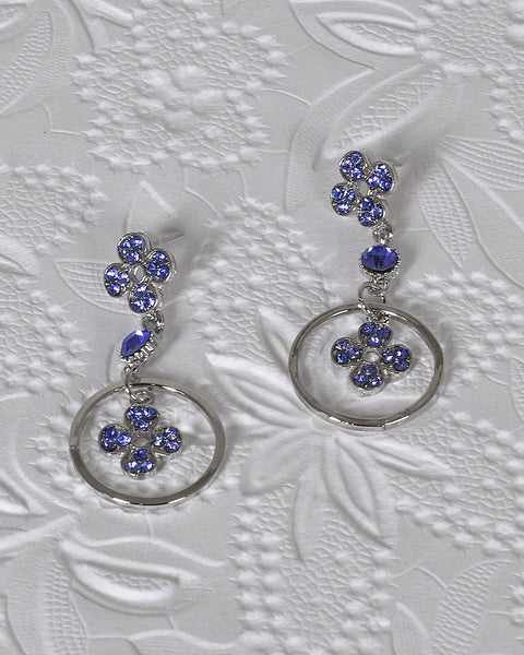 Rhinestone Studded Metallic Floral and Ring Detailing Drop Earrings
