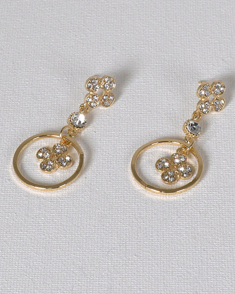 Rhinestone Studded Metallic Floral and Ring Detailing Drop Earrings