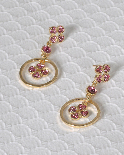 Rhinestone Studded Metallic Floral and Ring Detailing Drop Earrings