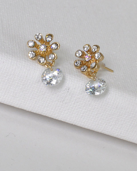 Rhinestone Embellished Floral Design Drop Earrings