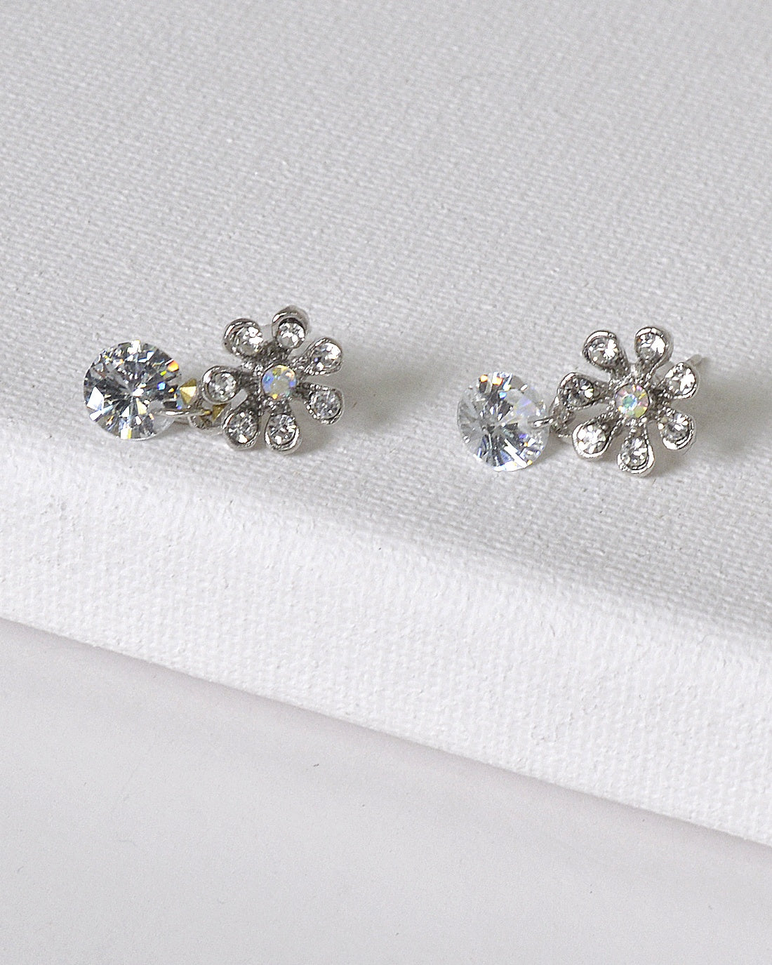 Rhinestone Embellished Floral Design Drop Earrings