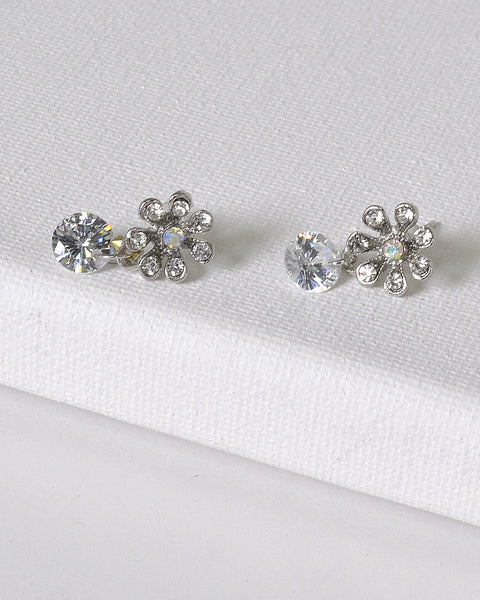 Rhinestone Embellished Floral Design Drop Earrings