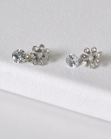 Rhinestone Embellished Floral Design Drop Earrings