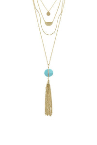 Chain tassel wire wrapped semi precious stone necklace