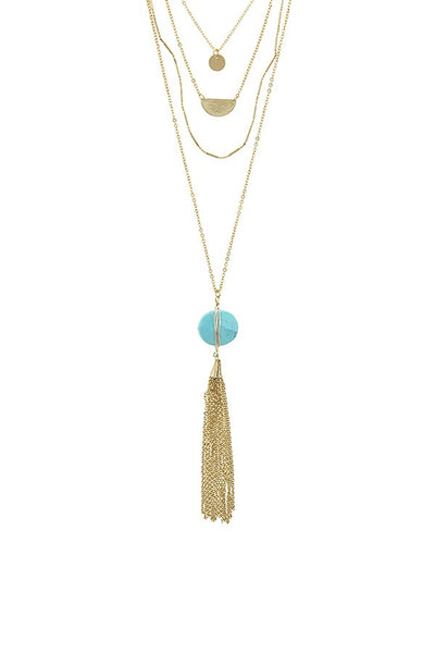 Chain tassel wire wrapped semi precious stone necklace