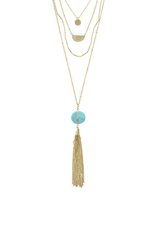 Chain tassel wire wrapped semi precious stone necklace