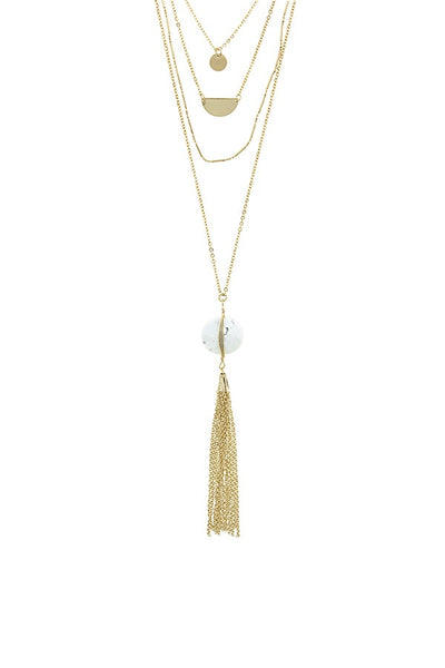 Chain tassel wire wrapped semi precious stone necklace