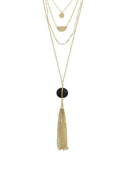 Chain tassel wire wrapped semi precious stone necklace