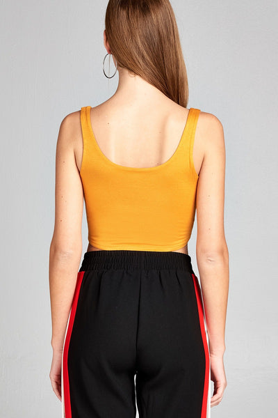 Ladies fashion sleeveless double scoop neck two ply crop rayon spandex top