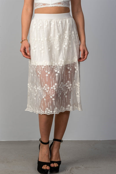 Ladies fashion boho elastic waist lined lace midi skirt