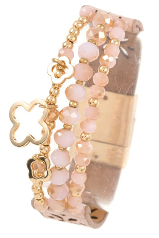 Cut out leather multi row bead bracelet
