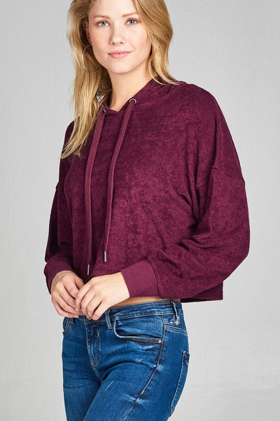 Ladies fashion plus size dropped long sleeve french terry hoodie top