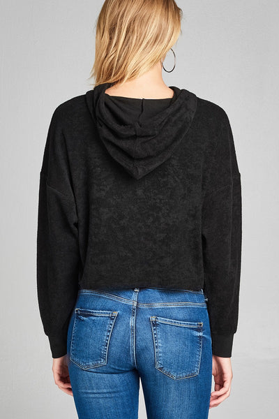 Ladies fashion plus size dropped long sleeve french terry hoodie top