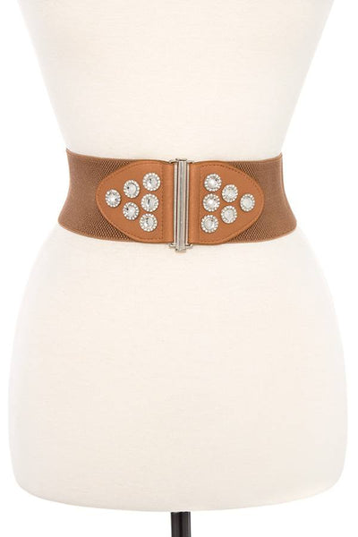 Round gem accent stretch belt