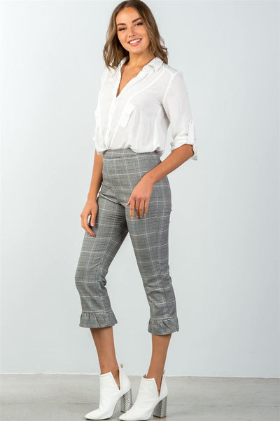 Ladies fashion all over pin stripes ruffle hem high waist culottes pants