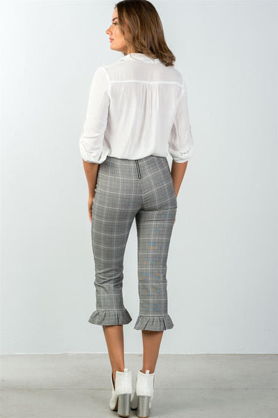 Ladies fashion all over pin stripes ruffle hem high waist culottes pants