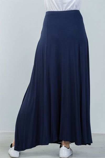 Ladies fashion elastic waist band side slit long skirt