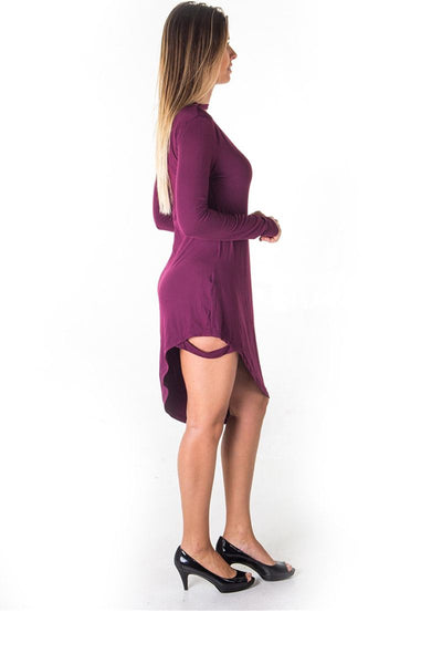 Ladies fashion choker asymmetric long sleeve mini dress