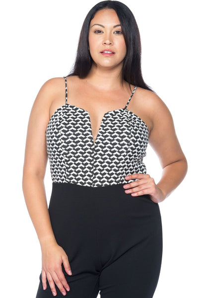 Ladies fashion plus size houndstooth black & white  jumpsuit