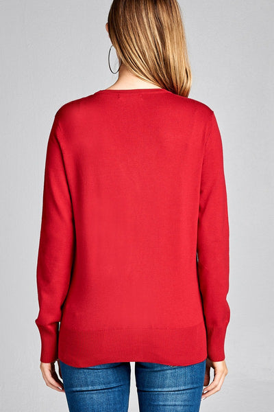 Ladies fashion long sleeve vneck classic sweater cardigan