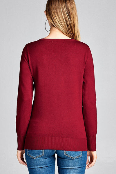 Ladies fashion long sleeve crew neck classic sweater