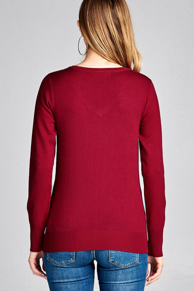 Ladies fashion long sleeve vneck classic sweater