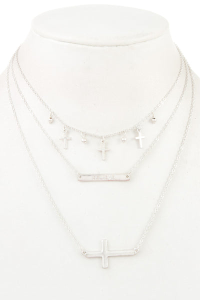 Ladies fashion multi cross dangle layered necklace