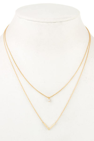 Ladies fashion cz stone v pendant layered necklace
