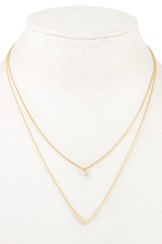 Ladies fashion cz stone v pendant layered necklace