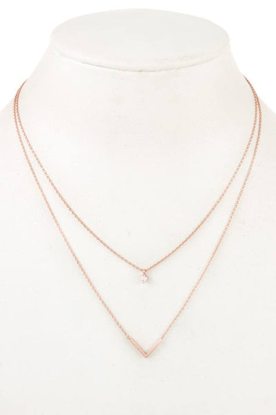 Ladies fashion cz stone v pendant layered necklace
