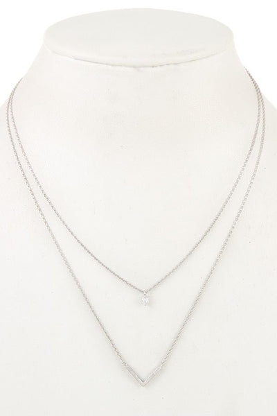 Ladies fashion cz stone v pendant layered necklace