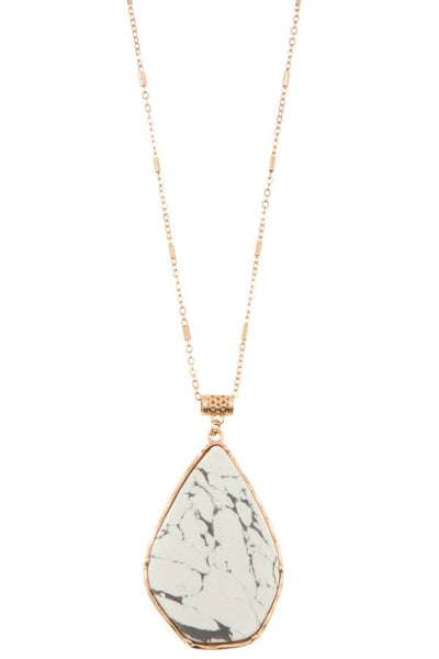 Drop framed stone pendant long necklace