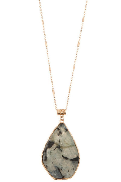 Drop framed stone pendant long necklace